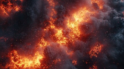 Fototapeta premium Dramatic Explosion with Fiery Orange Flames and Dark Smoke Clouds