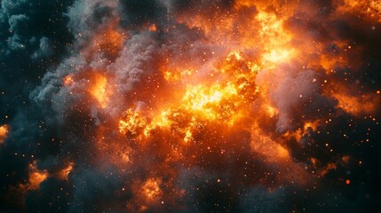 Fiery Explosion in Cosmic Space with Glowing Red and Orange Clouds