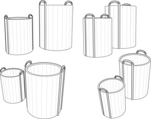 sketch vector illustration design decoration furniture interior wooden basket dirty clothes classic vintage ethnic modern