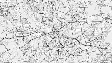 Minimalist Bochum Street Map with Labels and Neighborhoods