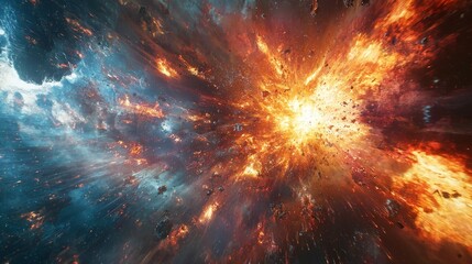 Explosive Cosmic Event with Colorful Nebula and Bright Stars