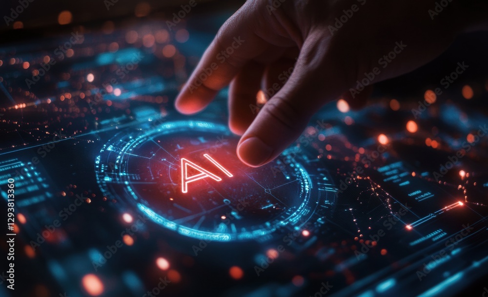 Aufkleber Engineer launching artificial intelligence on futuristic touchscreen interface