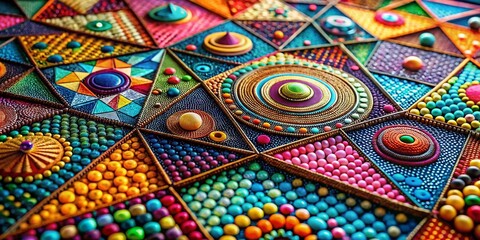 Fototapeta premium Abstract Geometric Collage Macro Photography: Vibrant Colors & Dots