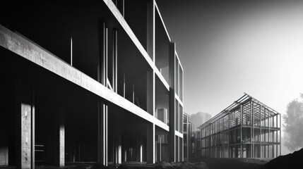 Under-construction modern concrete buildings