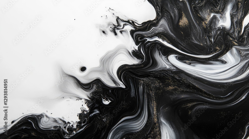 Aufkleber Mysterious dark swirling pattern on a white backdrop, blending fluid lines and abstract art concepts