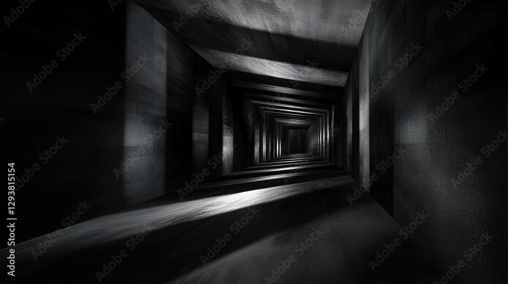 Poster Mysterious dark tunnel receding into the distance, with a sense of infinite depth and shadows