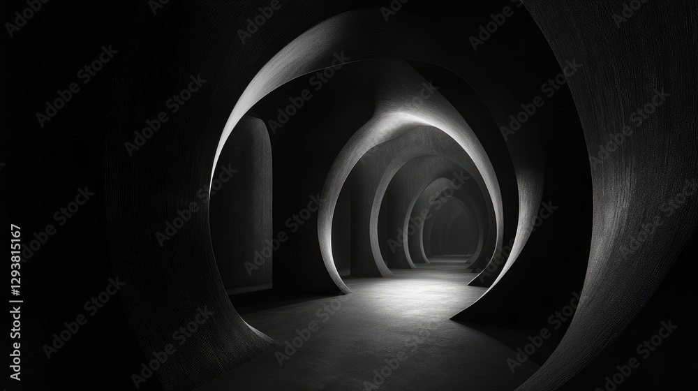 Fototapete mysterious dark tunnel receding into the distance, with a sense of infinite depth and shadows
