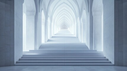 Obraz premium Light-filled arched hallway, architectural perspective, ethereal space, interior design, background