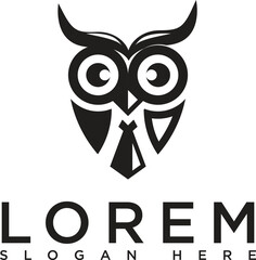 Obraz premium The owl logo icon is black with a minimalist and sharp design, reflecting wisdom, mystery and sharpness of vision. The silhouette is firm with striking eye details, giving the impression