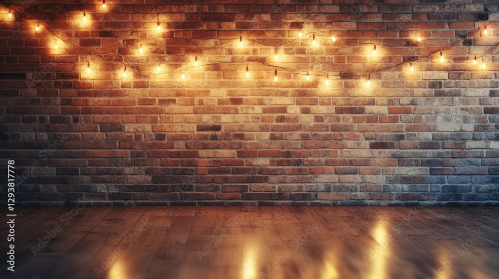 Poster softly glowing christmas lights adorning a loft wall, creating a calm and serene atmosphere for addi