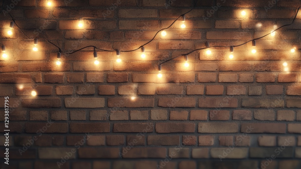 Poster Softly glowing Christmas lights adorning a loft wall, creating a calm and serene atmosphere for adding text or festive graphics