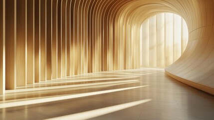 Serene Wooden Interior with Curved Lines and Soft Natural Light