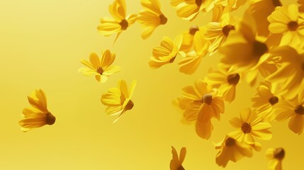 Obraz premium A soft yellow floral background with delicate floating flowers, perfect for banners, greeting cards, website design, and creative projects. Generative AI