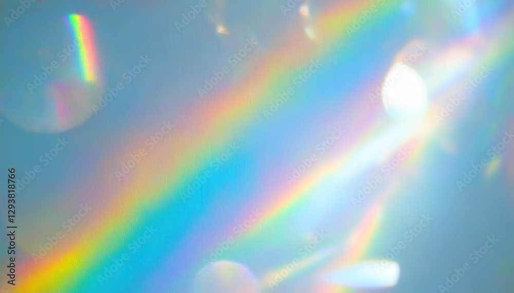 Poster rainbow reflection on glossy surface with vibrant light refraction and bokeh effect for design or decor projects