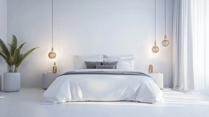 A stylish contemporary bedroom featuring a king-size bed