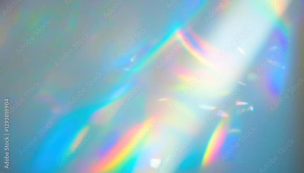 Poster rainbow reflection on glossy surface with vibrant light refraction and bokeh effect for design or decor projects