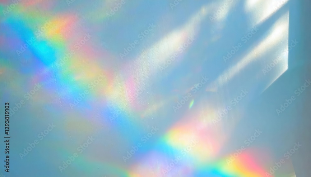 Poster rainbow reflection on glossy surface with vibrant light refraction and bokeh effect for design or decor projects