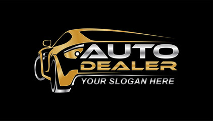 auto car dealerhip showroom logo design template vector illustration on black background
