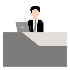 Businessman Working at Desk, Office Work Illustration, Corporate Professional Vector