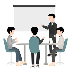Business Meeting Illustration, Office Discussion Vector, Teamwork Brainstorming Clipart