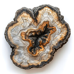 Tree Rings, Cross Section top view isolated on white. Wood cut	