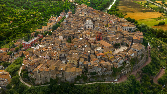 Aerial view of the historic center of Orte, in the province of Viterbo, Italy.