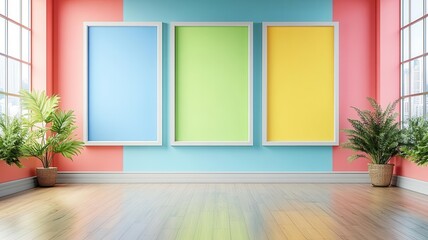 Functional living room flat design front view Scandinavian theme water color colored pastel