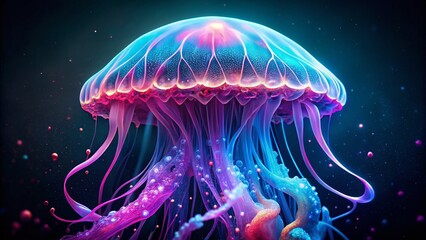 Fototapeta premium Abstract Pink & Blue Jellyfish in Electric Ocean - Illuminated Plasma Creature Portrait