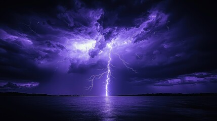 Powerful Lightning Strike Over Dark Water