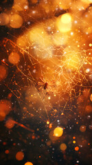 A spider weaving its web in the center of an orange and yellow background
