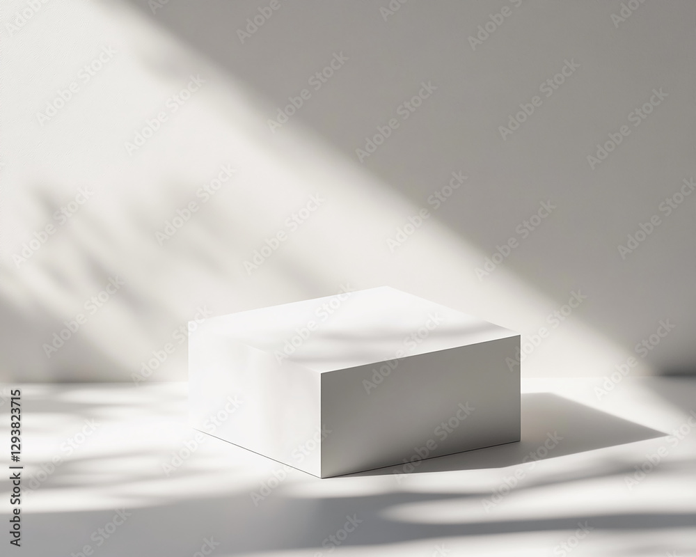 Poster Minimalistic white cube on a light background with soft shadows, showcasing simplicity and elegance in modern design. Symbolizing clean and minimalistic decor.