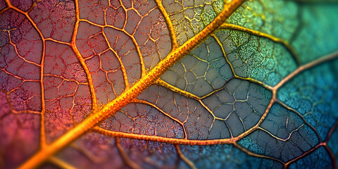 Obraz premium Vibrant leaf skeleton texture with veins and cells, macro shot