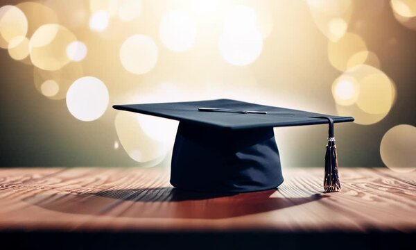 graduation cap on wooden table.  generative ai