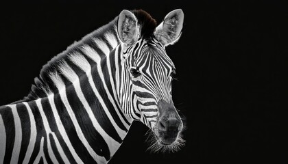 Fototapeta premium Monochrome Portrait of a Majestic Zebra in Striking Black and White, Captured at Twilight on February th, . Emphasizes the Wild Beauty and Dramatic Textures of this Iconic African Mammal.