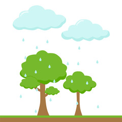 Water Cycle Process Illustration. Precipitation or Rain Process