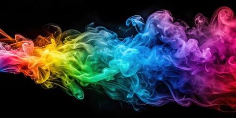 Obraz premium Vivid colored smoke swirling in layers on a black background, colors, smoky ambiance, colors, smoky ambiance