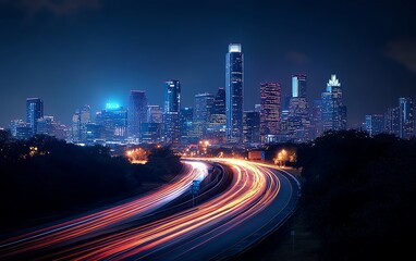 Fototapeta premium Long exposure shot of a smart city skyline at night