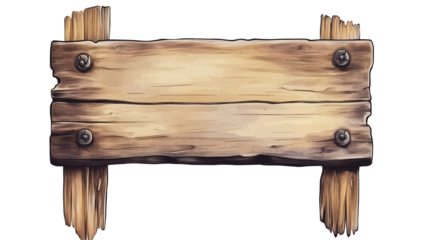 Rustic Wooden Signboard Blank Template Design old art aged isolated on transparent background