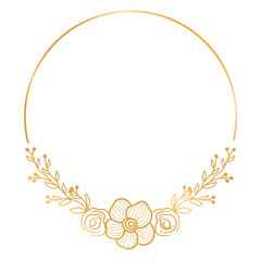 Gold Floral Frame Elegant Wreath Border Design. Gold Wedding Invitation Card Frame