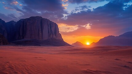 Desert sun set in mountains