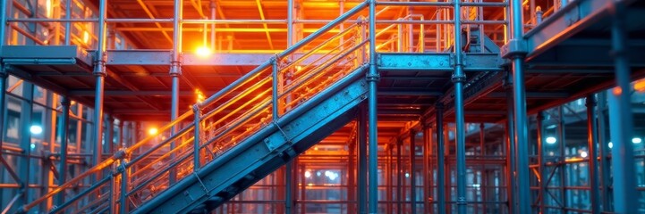Aluminum scaffolding system featuring built-in stairs , jobsite, aluminum