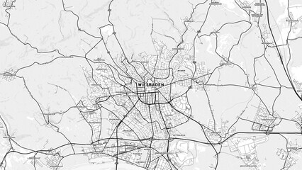 Minimalist Wiesbaden Street Map with Labels and Neighborhoods