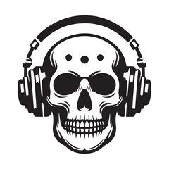 A skull illustration with headphones, music-themed concept, modern flat design.