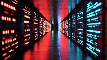 Fototapeta premium Glowing AI data network effect, futuristic cyberspace visualization, digital matrix elements, intelligent light pattern