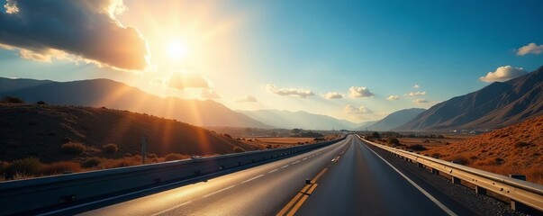 Bright sun shines on new highway construction , summer, sun, project