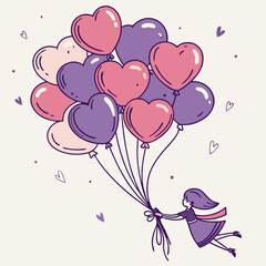 A collection of heart-shaped balloons in purple and pink hues, perfect for romantic designs and celebrations.