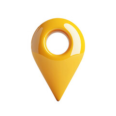 A 3D yellow location pin icon with a hollow center, symbolizing navigation, direction, and maps in a sleek, modern design. Isolated on a transparent background in PNG format.