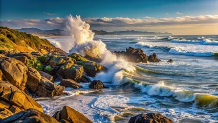 Waves crashing on rocks at the beach near Salishan Resort in Portland, landscape photography, nature photography