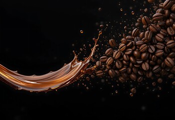 A wonderful testy Roasted Coffee Splash Explosion in black background 