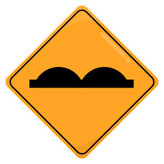 Yellow Road and Traffic Sign. Speed Breaker Traffic Sign